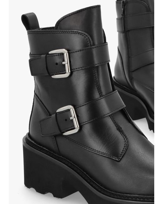 Alpe Arose Black Leather Double Buckle Ankle Boots