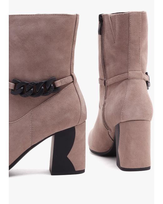 Caprice Brown Taupe Suede Chain Detail Block Heel Ankle Boots