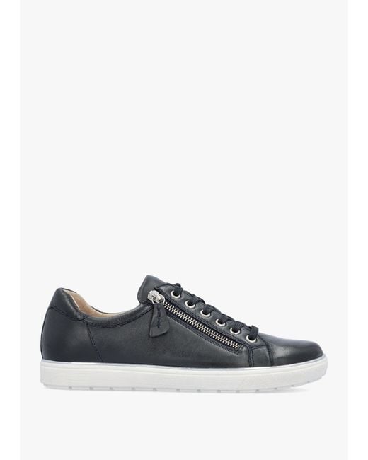 Caprice White Navy Leather Side Zip Trainers
