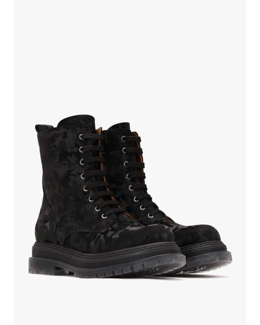 Daniel Rammie Black Leather Camo Ankle Boots
