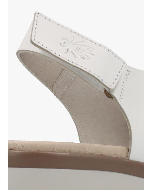 Fly London Nabi White Leather Sling Back Low Wedge Sandals