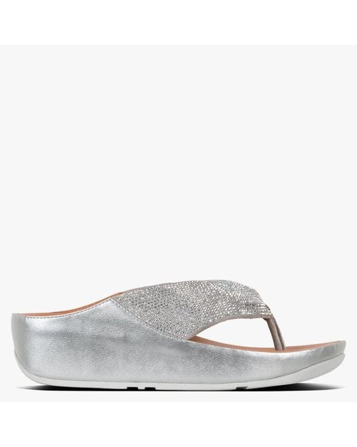 Fitflop Metallic Twiss Crystal Silver Toe Post Sandals
