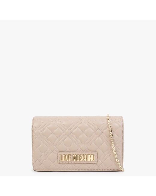 Love Moschino Natural Diamond Quilt Flapover Taupe Cross-body Bag