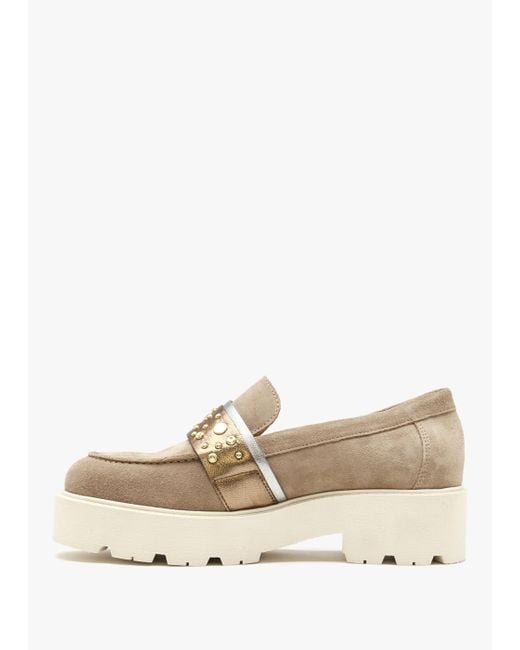 Daniel Natural Tia Beige Suede Embellished Chunky Loafers