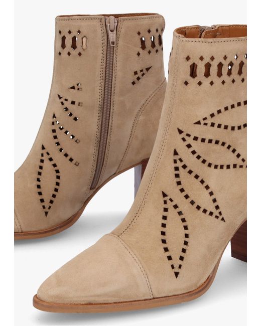 Alpe Natural Ariana Beige Suede Laser Cut Block Heel Ankle Boots