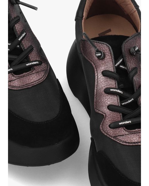 Wonders Black Roma 31 Mixed Textile Chunky Trainers