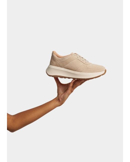 Fitflop White F Mode Latte Beige Suede Flatform Trainers