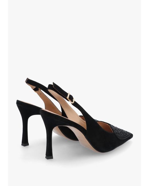 Daniel Elove Black Suede Crystal Heart Toe Cap Heeled Sling Backs