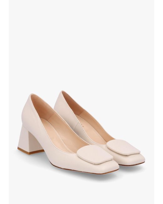 Daniel Natural Nessie Cream Leather Block Heel Court Shoes