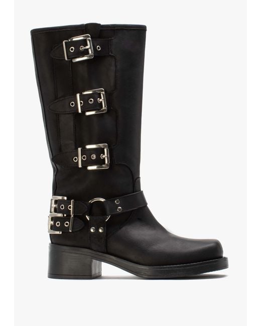 Daniel Emotie Black Leather Multi Buckle Biker Boots