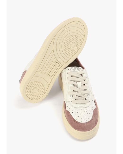 Autry Natural Medalist Low White Goatskin & Pink Suede Trainers