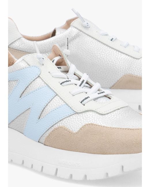 Wonders White Odisei Platino Metallic Leather & Suede Trainers