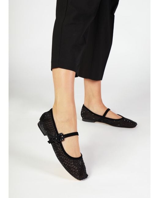Daniel Alma Black Suede Crystal Mesh Mary Jane Pumps