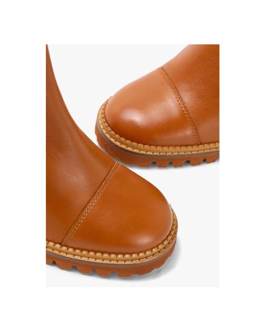 See By Chloé Brown Mallory Tan Leather Shearling Lined Chelsea Boots