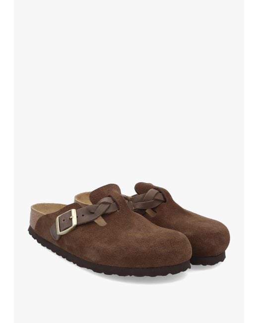 Birkenstock Brown Boston Braided Carafe Suede Leather Clogs