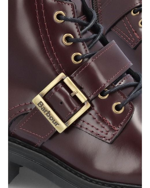Barbour Purple Ouseburne Cherry Glace Leather Biker Boots