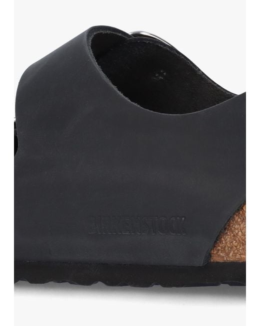 Birkenstock White Milano Big Buckle Black Natural Oiled Leather Sandals