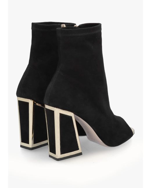 Daniel Piper Black Suede Open Toe Heeled Shoe Boots