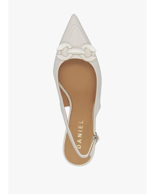Daniel Metallic Eppie White Leather Mid Heel Sling Back Shoes