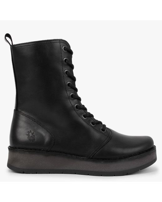 Fly London Rami Black Leather Lace Up Ankle Boots | Lyst
