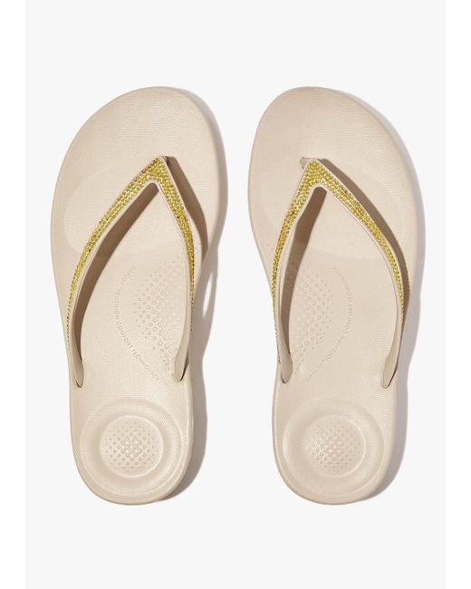 Fitflop White Iqushion Sparkle Stone Beige Flip Flops