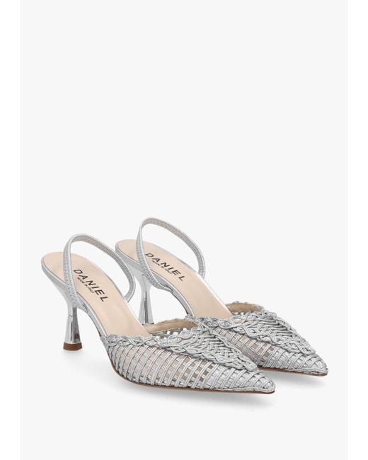 Daniel White Tiffi Low Woven Sling Back Mid Heel Court Shoes