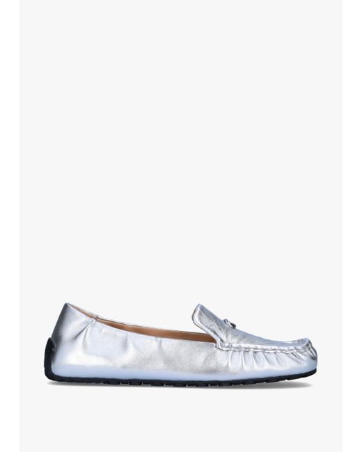 COACH White Ronnie Silver Metallic Leather Loafers
