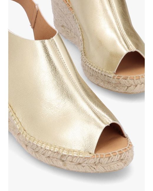 Daniel White Kathie Gold Leather Peep Toe Sling Back Wedge Espadrilles