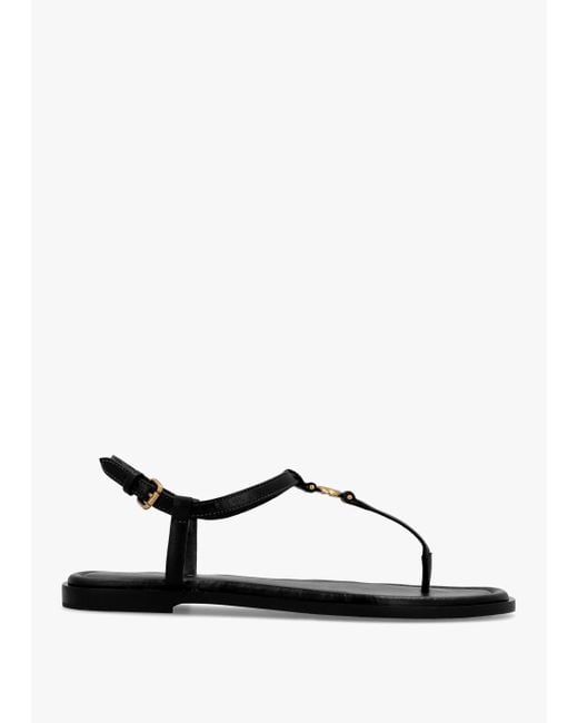 COACH White Jessica Black Leather Toe Post Sandals