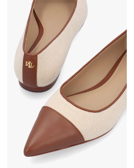 Ralph Lauren White Londyn Bow Natural Lauren Tan Ballerina Pumps