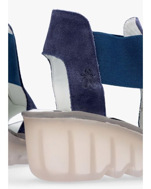 Fly London Blue Biga Jeans Suede Wedge Sandals