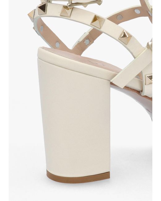 Daniel Natural Pitter Cream Leather Studded Block Heeled Sandals