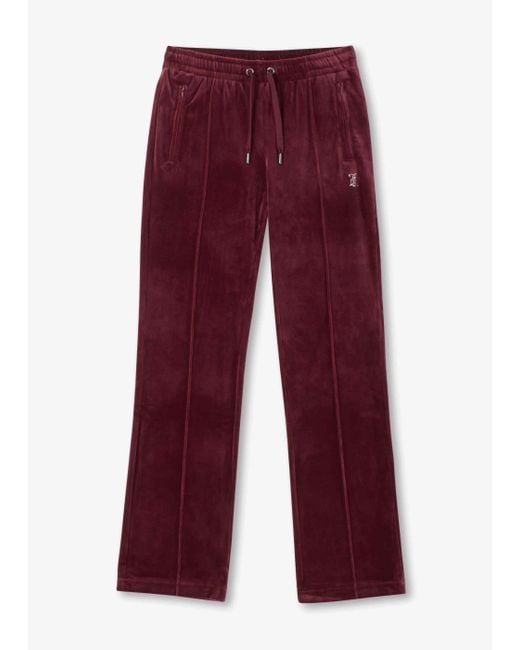 Juicy Couture Red Tina Tawny Port Velour Diamante Track Pants