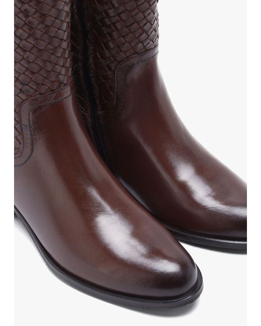 Daniel Solar Brown Leather Woven Knee Boots