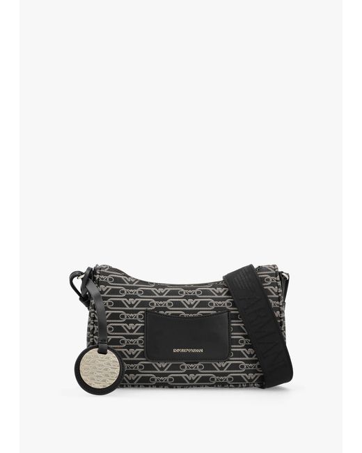 Emporio Armani Gray Lilly Logo Nero Ecru Baguette Bag