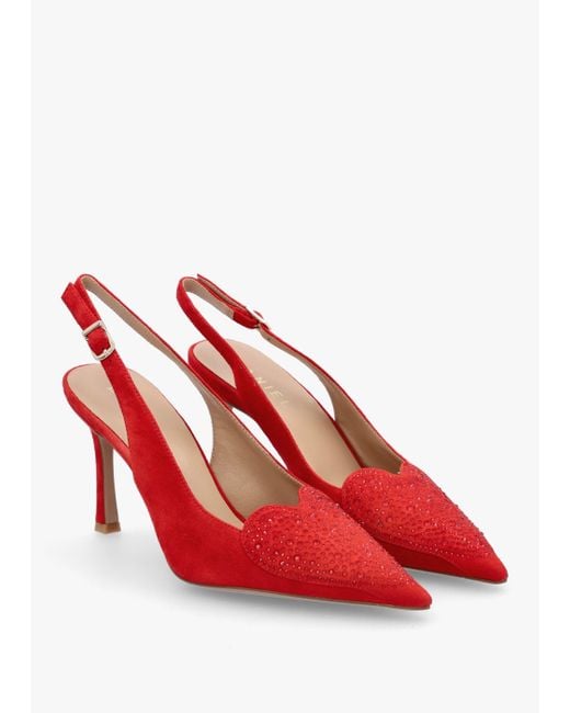 Daniel Elove Red Suede Crystal Heart Toe Cap Heeled Sling Backs