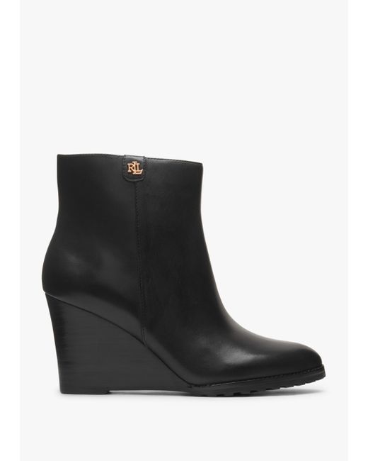 Lauren by Ralph Lauren Shaley Black Leather Wedge Ankle Boots