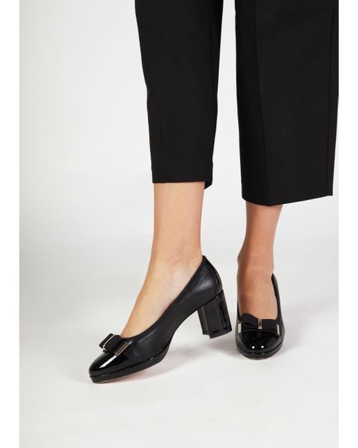 Daniel Paige Black Leather Block Heel Court Shoes