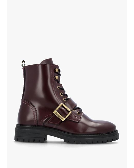 Barbour Purple Ouseburne Cherry Glace Leather Biker Boots