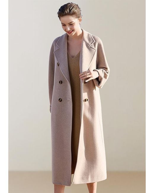 FLOUU Pink Beige Wool Cashmere Double Breasted Longline Coat