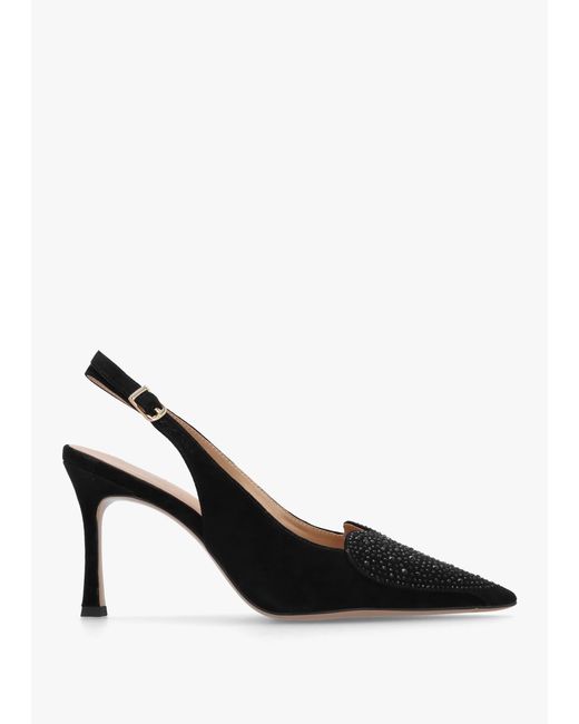Daniel Elove Black Suede Crystal Heart Toe Cap Heeled Sling Backs