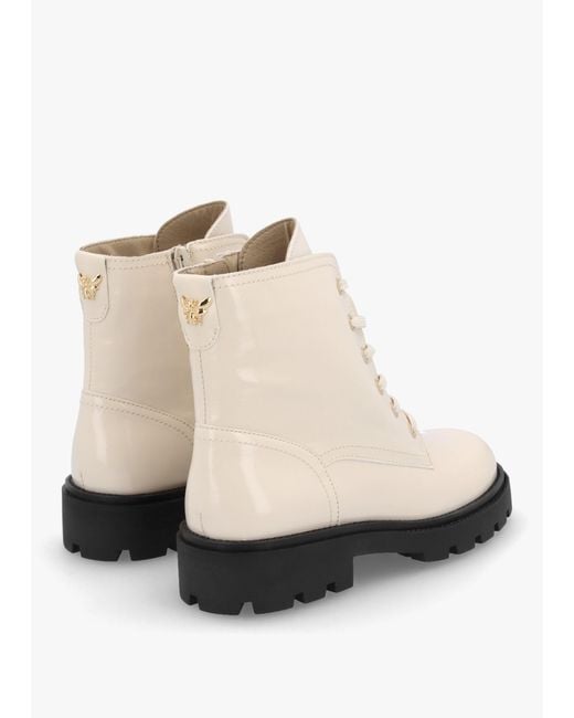 Alpe Acorn White Patent Leather Lace Up Ankle Boots