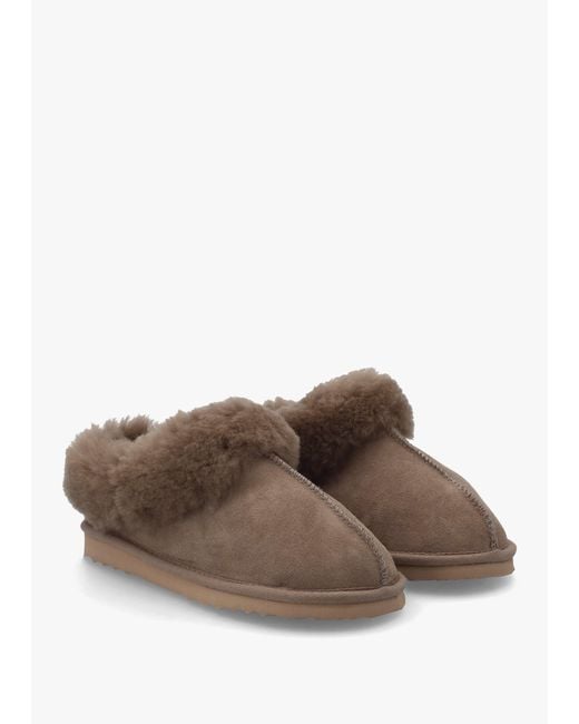 Daniel Brown Somolly Taupe Suede Shearling Slippers