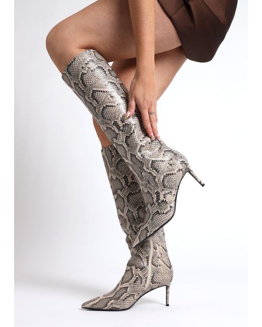 Daniel White Saffia Leather Reptile Slim Heel Knee Boots