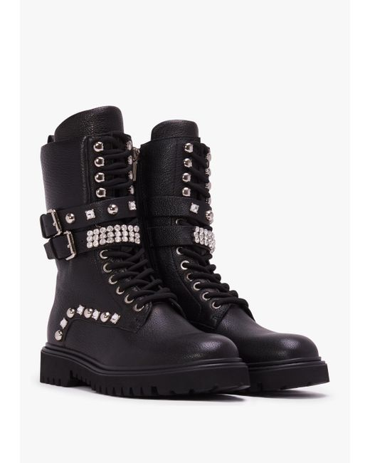 Daniel Ella Black Leather Embellished Tall Ankle Boots