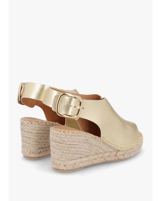 Daniel White Kathie Gold Leather Peep Toe Sling Back Wedge Espadrilles