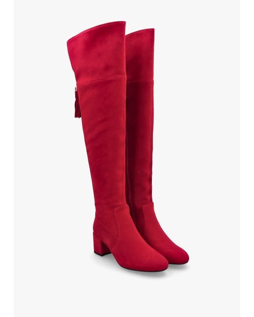 Moda In Pelle Retta Red Suede Block Heel Over The Knee Boots