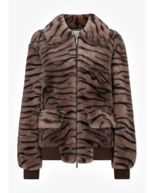 Charlotte Simone Ginger Brown Tiger Faux Fur Bomber Jackets