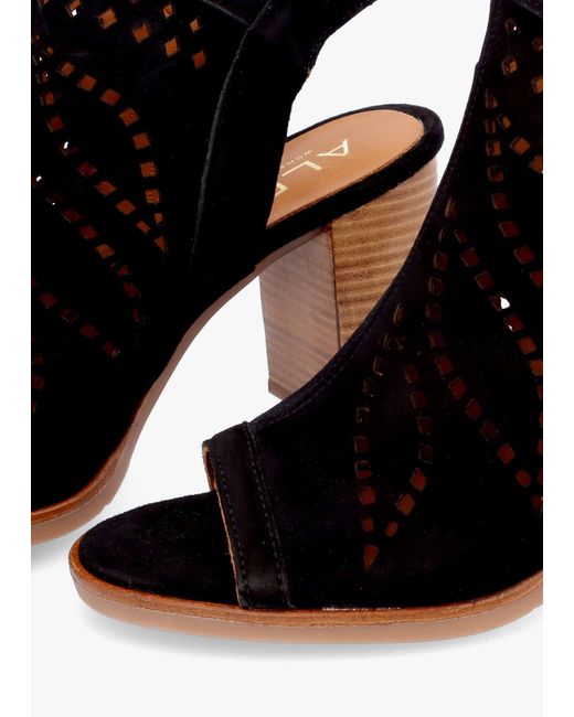 Alpe Black Arona Laser Cut Block Heel Sandals