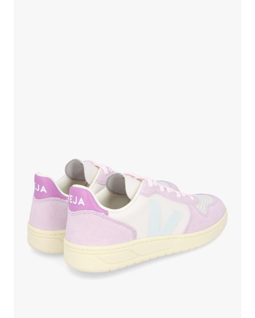 Veja Pink V-10 Leather Gravel Menthol Parme Trainers